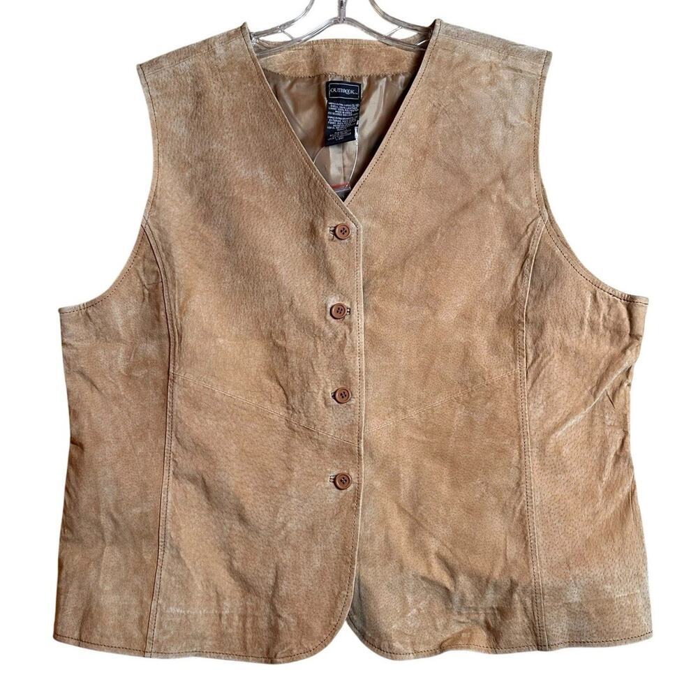 Vtg Outbrook Leather Vest Women Sz XL 16/18 100% Leather Biker Western Deadstock